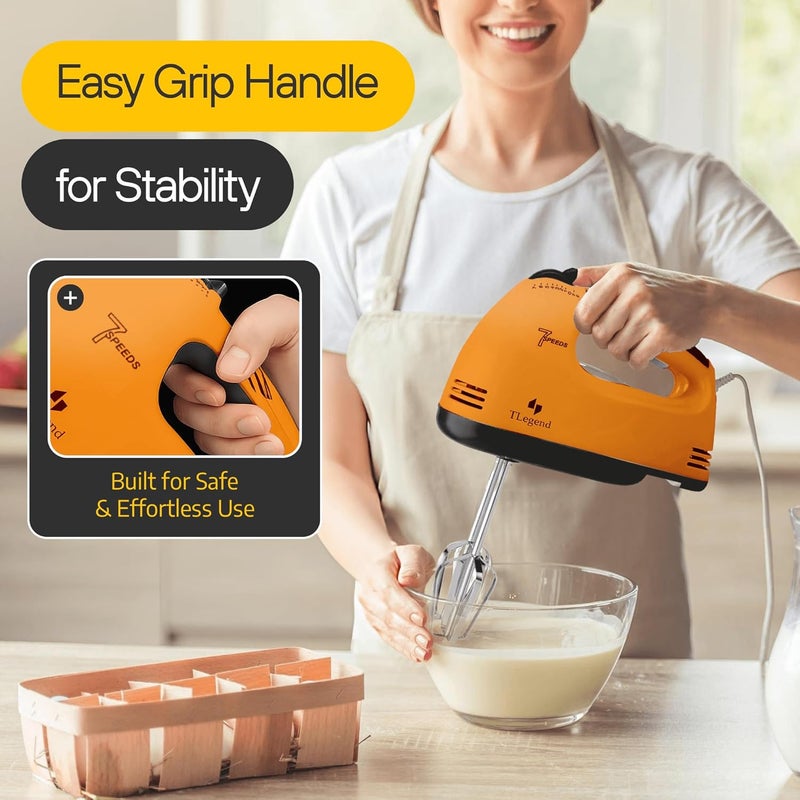 TechnoLegend Hand Mixer Electric Handheld – 7 Speed Ultra Power Electric Mixer Handheld (Orange) - Image 5